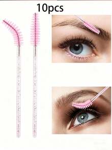 100/50/30/20/10pcs Eyelash Brushes, Mascara Brushes, Soft Disposable Eyebrow Brushes, Eyelash Extension Brushes, Eyebrow Brushes, Castor Oil Brushes (Crystal Pink), Free Gift - Pink - View 15