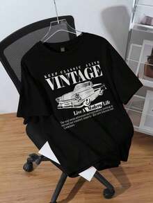 Camiseta de mujer de manga corta con cuello redondo, estampado de coche vintage casual, talla grande, para verano - Multicolor - Ver 1