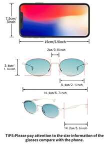 1 Pair Women's Silver Oval Metal Frame Gradient Lens Retro Fashion Glasses - Silver - View 4