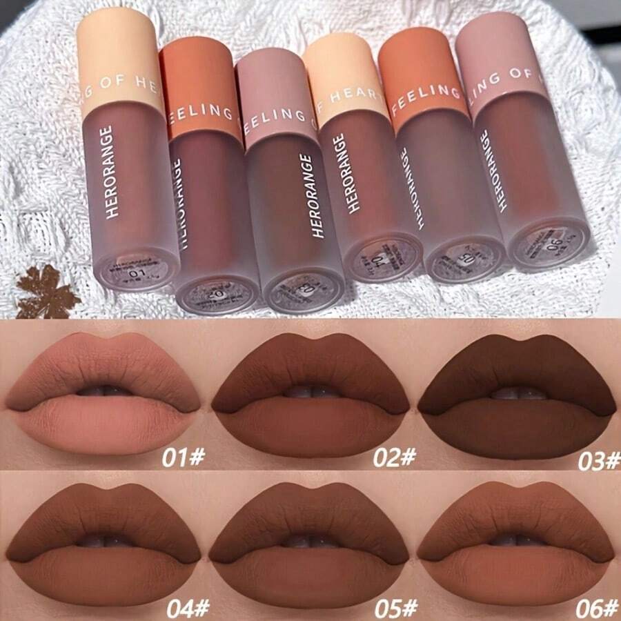 Bộ 3 son tint dạng lỏng HERORANGE, lì, lâu trôi, chống thấm nước, không lem, tông nâu, độ lên màu cao, đa năng cho môi và mắt