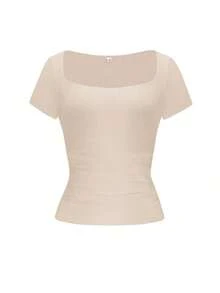 Blusa ajustada y sexy de punto para mujer Vaiaye, camiseta casual de cuello cuadrado de unicolor, para primavera/verano - color - Ver 3