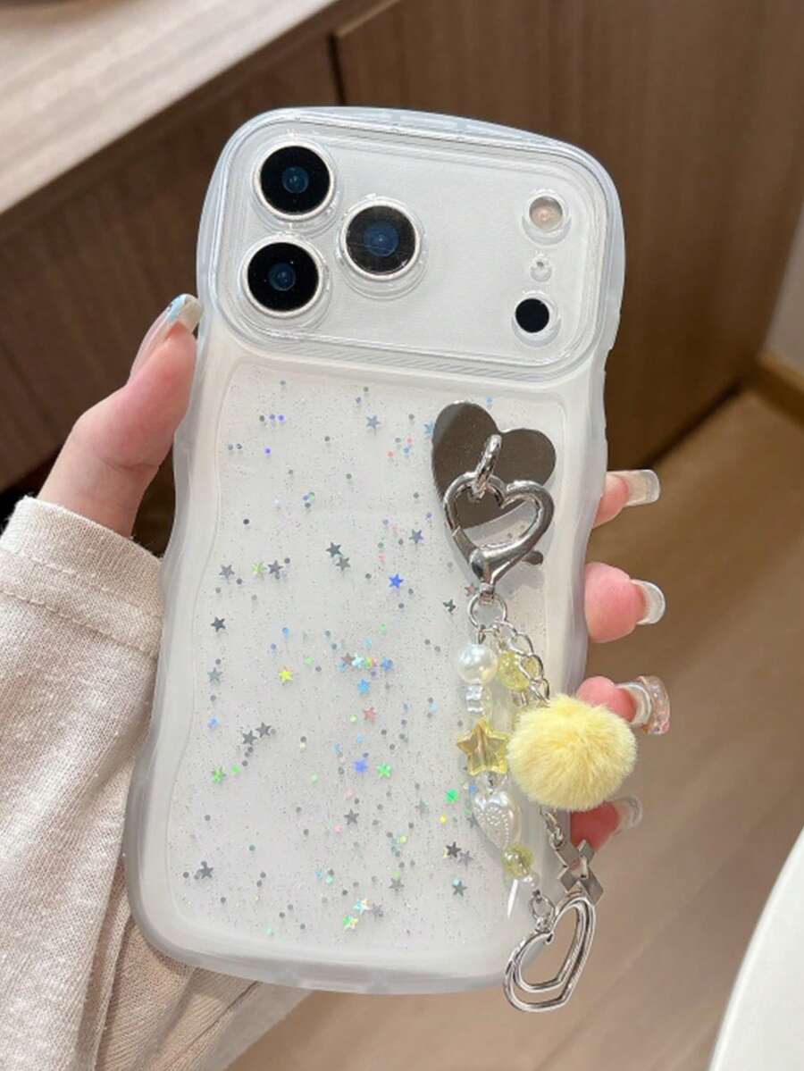 1个大波浪星光闪光透明保护壳，适用于苹果手机 - 白色 - 查看 1