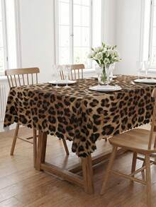 1pc Fashionable Leopard Print Tablecloth, Durable Polyester Table Cover With Ruffle Edges, Stain-Resistant Waterproof Washable Wrinkle-Free Table Protector, Suitable For Thanksgiving, Christmas, New Year Party, Weekend Brunch, Home Decor, Essential Dining Table, Kitchen, Wedding Decoration - Multicolor - View 3