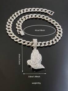 Men Iced Out Praying Hands Pendant Cuban Chain Hip Hop Rapper Style Necklace Streetwear Jewelry For Men Party Stage Gift Daily Wear Accessories - Praying Hand Pendant Necklace - View 10