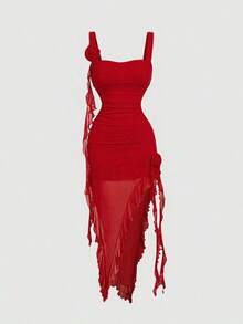 MOD Vestido romántico con estampado floral para mujeres, adecuado para citas, Día de San Valentín - Rojo - Ver 6