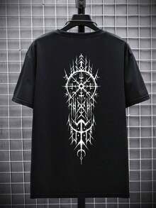 Camiseta de manga corta con cuello redondo y estampado de atrapasueños para hombre, estilo emo - Negro - Ver 3
