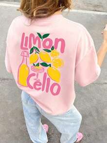 Loose-Fitting, Short-Sleeved, Round-Neck T-Shirt With A Lemon And Soda Print, Versatile And Casual, Suitable For Everyday Wear And Holidays, White Color - 羅莎 - 查看 4