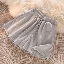 Pantalones cortos informales de estilo coreano para mujer, pantalones cortos holgados de cintura alta para verano, pantalones cortos atléticos cómodos de pierna ancha - Negro - Ver 1