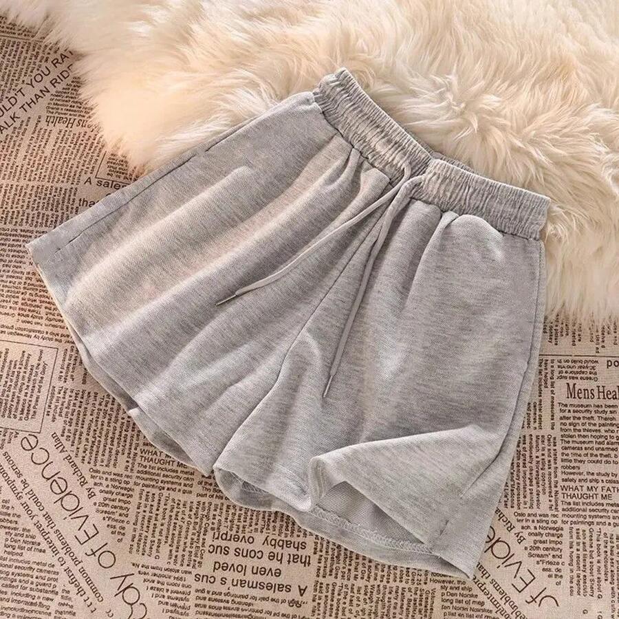 Pantalones cortos informales de estilo coreano para mujer, pantalones cortos holgados de cintura alta para verano, pantalones cortos atléticos cómodos de pierna ancha - Negro - Ver 1