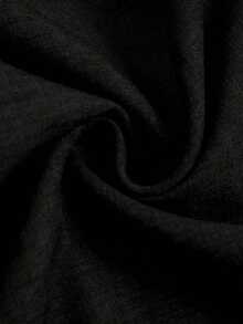 Conjunto casual de vacaciones para mujer, blusa con cuello redondo y estampado teñido anudado en la espalda, combinada con shorts estampados, para /verano - Negro - Ver 3