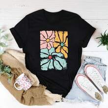 Printed T-Shirt For Men And Women - 黑色 - 查看 1