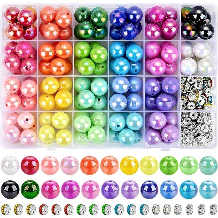 232pcs Beads For Pens, Acrylic Focal Beads For Beadable Pens, 16mm Rainbow Chunky Bubblegum Bead With Rondelle Spacer Bead For Keychains DIY Craft Bracelets - #1 16mm + #1 Acrylic Beads - View 1