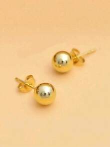 1 Pair Gold-Plated Ball Stud Earrings, A Beautiful Gift For Women. Delicate Earrings For Layering - Round Steel Ball Earrings - View 3