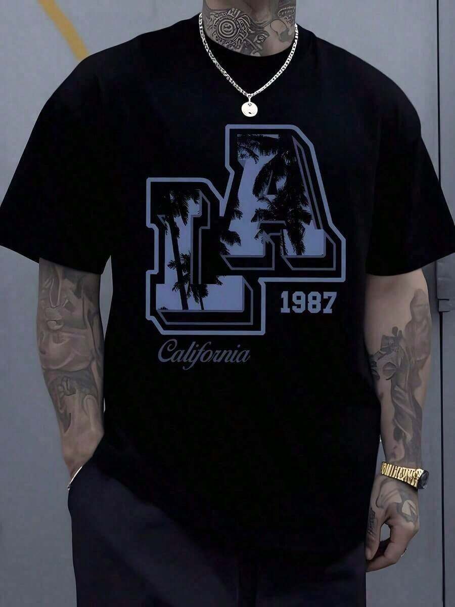100% algodón puro, transpirable y agradable para la piel. Diseño clásico de cuello redondo, corte ajustado y adecuado para todo tipo de cuerpos. Estampado de moda con estilo minimalista y de alta calidad. Diseño unisex perfecto para conjuntos de pareja, ideal para el transporte diario, citas, ocio y ropa urbana - versátil y atemporal. - Negro - Ver 1
