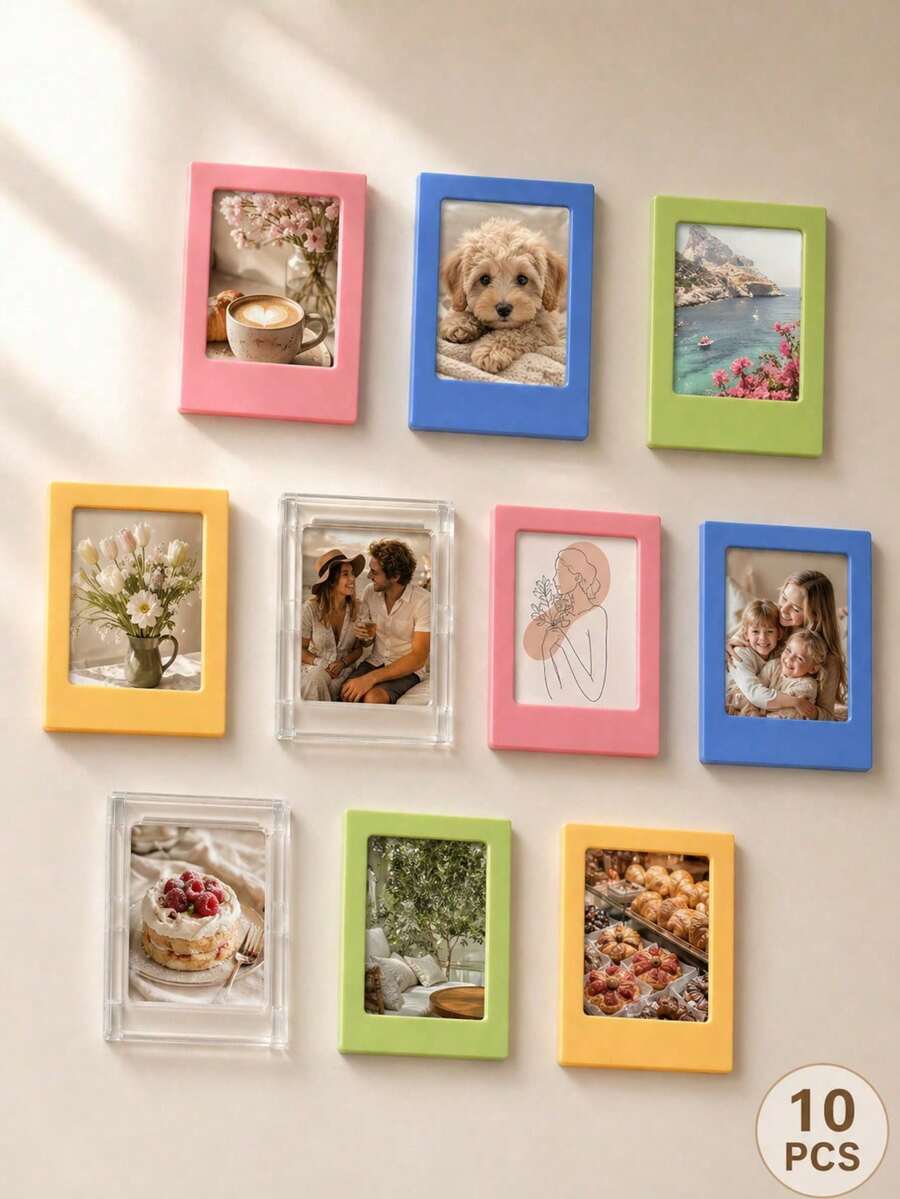 10pcs Magnetic Photo Frame Set - 2x3 Mini Frames, Fridge Magnet/Wallet Size, For Home Office Decor | Fridge Magnet, Mini Frame, Photo Frame, Mini Photo Frame, Wallet Size Frame