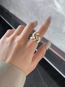 Andkiss Anillo abierto con diseño de hoja - Multicolor - Ver 3