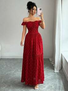 MSRafferiza Vestido de mujer elegante con estampado de lunares y cintura fruncida con lazoMS2-15 4EI6 - Rojo fuego - Ver 5