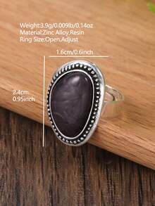 1pc Adjustable Elastic Geometric Colorful Enamel Ring For Women/Girls, Elegant & Fashionable Creative Gift For Party/Date - Black - View 10