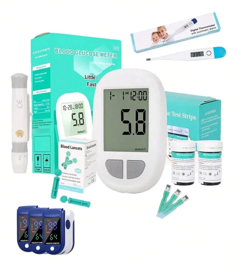 5 In 1 Health Kit: Glucometer + 50 Strips + 50 Lancets + Oximeter - ALPS-GRAY - View 1