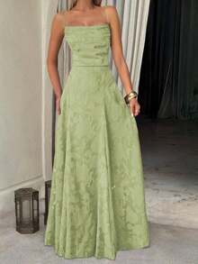 Vestido de verano sexy y elegante para mujer de Unadoll, con cinturón de cordón en la cintura y diseño sin espalda, hecho de tela jacquard, adecuado para vacaciones, playa, citas, vuelta al colegio, bodas, fiestas y otras ocasiones - Verde - Ver 9
