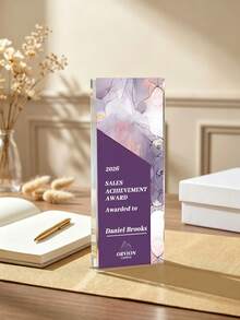 1pc Customized Logo & Text Marble Acrylic Trophy - 10 Personalized Business Award Medals, Customized Name & Company Acrylic Decor, Fluid Art Theme Trophy, Ideal Gift For Employee Recognition, Company Milestone And Business Events, Top Performer, Team And Corporate Client - Multicolor - View 15