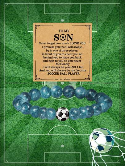 1 pieza Pulsera deportiva con encanto de fútbol, adecuada para atletas, hijos, hermanos, entrenadores, regalos de temporada de cumpleaños y graduación, diseño elástico, regalo de espíritu de equipo, adecuado para partidos de fútbol