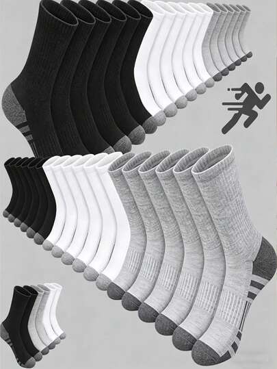 60pcs/50pcs Comfortable Sports Crew Socks For Men, Suitable For Outdoor And Daily Wear, All Season White Antibacterial Odor-Resistant Moisture-Wicking Thick Sports Socks
