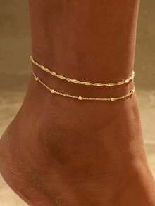 Vòng chân nữ bằng vàng 14K kiểu Cuban, đính hạt, có thể đeo nhiều lớp, chống thấm nước, nhẹ, thích hợp làm quà tặng mùa hè, chống gỉ sét. - Vàng - Xem 1