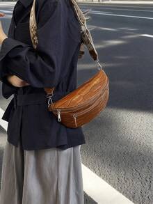 女士新款多功能迷你马形胸包，适合日常通勤、旅行、购物和散步 - 棕色 - 查看 5