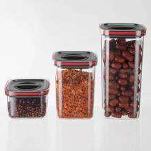 Tarro sellado con cubierta giratoria, caja de almacenamiento de alimentos, tanque multigrano de plástico transparente, tarros de almacenamiento secos apilables, organizador de cocina - Blanco 600 ml - Ver 6