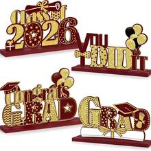 4pcs Graduation Party Decorations, 2026 Graduation Table Center Decor, Wooden Tabletop Decor - A - View 5