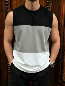 GRDR 1pc Men's Summer Casual Crew Neck Sleeveless Tank Top - Black - View 3