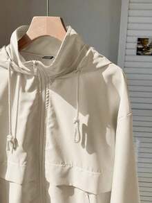 1 pieza Chaqueta casual con capucha, cremallera frontal, manga larga y protección solar, de unicolor, para otoño/invierno - Albaricoque - View 4