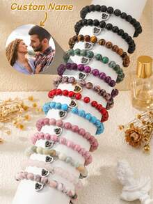 1pc Customized Heart-Shaped Photo Projection Bracelet, Natural Stone Photo Projection Bracelet With Adjustable Elastic, Personalized Heart-Shaped Photo Projection Bracelet, Fashion Natural Stone Bracelet, Customized Colorful Photo Projection Jewelry, Girlfriend Gift, Family Photo, Pet Photo, Christmas Personalized Photo Gift Jewelry - Projection Bracelet - View 3