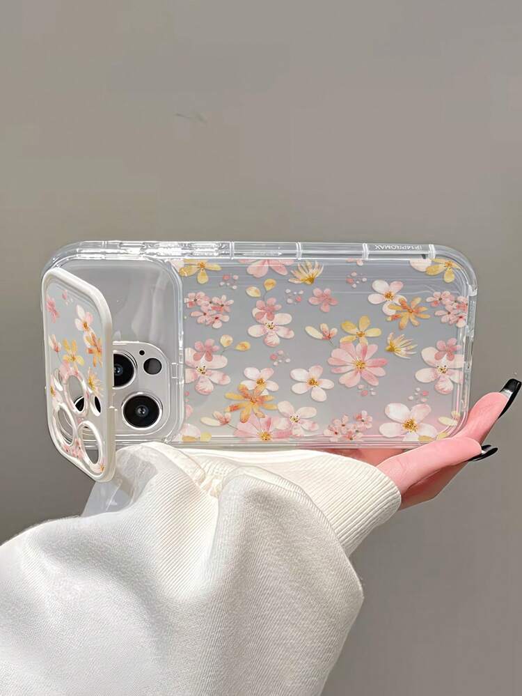 1 pieza Funda de teléfono de flor transparente de TPU con soporte de espejo, apta para iPhone 11, 12, 13, 14, 12 Pro Max, 13 Pro Max, 14 Pro Max, 15, 15 Pro, 15 Pro Max, 16, 16 Pro, 16 Pro Max, 17, 17 Pro, 17 Pro Max - Multicolor - Añade 5