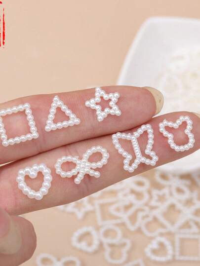 10pcs ABS Faux Pearl Hollow Heart & Butterfly DIY Accessories, Nail Art Decorations, Trending Hollow Pearl Mini 3D Decor