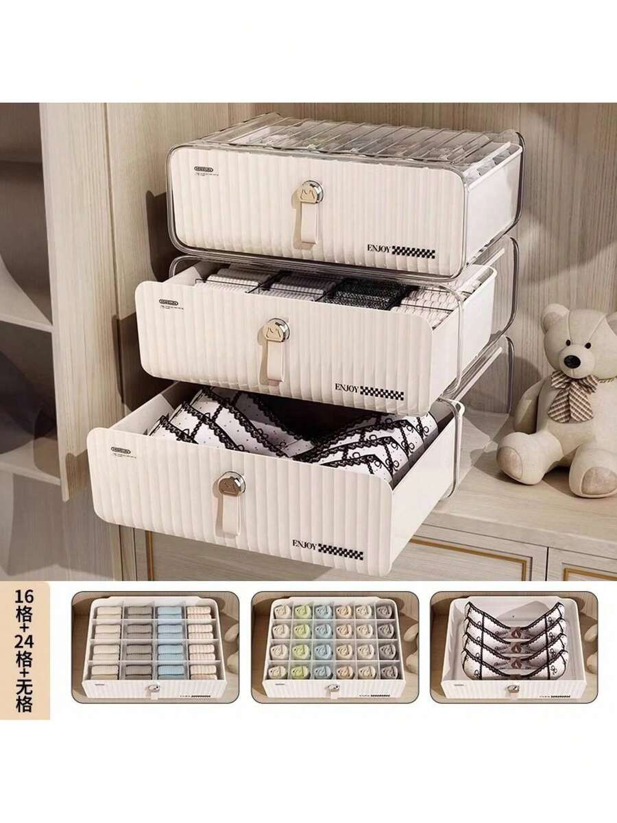 [3-In-1]Underwear Storage Box, Drawer Type, Bra, Panties, Socks Storage, Divided Box, Large Capacity, Fabric, Home, Dormitory, Closet Organization - View 1