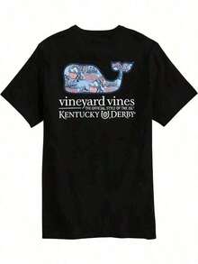 Vineyard Vines Men's Kentucky Derby Sticker Whale Fill Short-Sleeve Pocket Tee Pure Cotton T-Shirt-Fall/Winter Casual Vintage Style Unisex Relaxed Fit Long-Sleeve Crewneck Sweatshirt - 黑色 - 查看 11