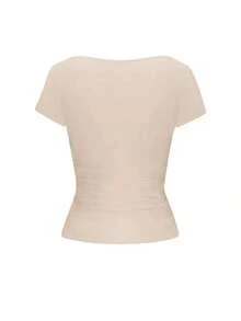 Blusa ajustada y sexy de punto para mujer Vaiaye, camiseta casual de cuello cuadrado de unicolor, para primavera/verano - color - Ver 4