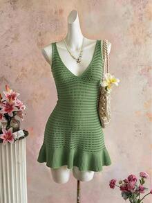 Women Sweater Dresses - 軍綠色 - 查看 4