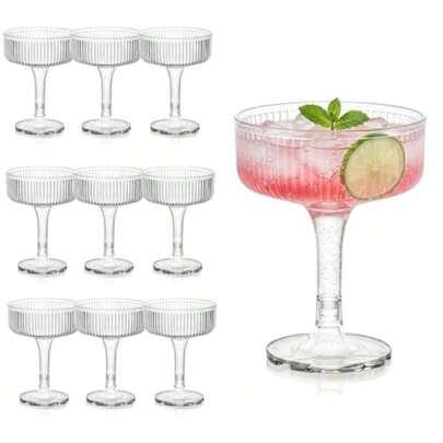 7oz Plastic Champagne Flutes 10 Pack : Clear Acrylic Coupe Glasses For Wedding Toasting, Reusable Unbreakable Goblets In Clear For Champagne Tower, Bridal Shower Party