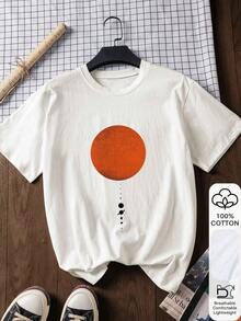 1 Pieza Moda Informal Para Hombres Y Verano de Mujeres Mujeres Suelto Camiseta Sol & Planeta Estampado, %Algodón Blanco Corto Mangas, Gráfico Camiseta, Parte trasera A Escuela Ropa, Escuela Conjunto de ropa Ideas, Volver A Escuela Elementos esenciales, primero Día De Escuela Conjunto, Espalda A Escuela Conjuntos de ropa 2026 Casual y versátil, fácil de combinar, adecuado para el uso diario, estilo urbano, conjuntos de vacaciones, conjuntos de fin de semana. - Blanco - Ver 7