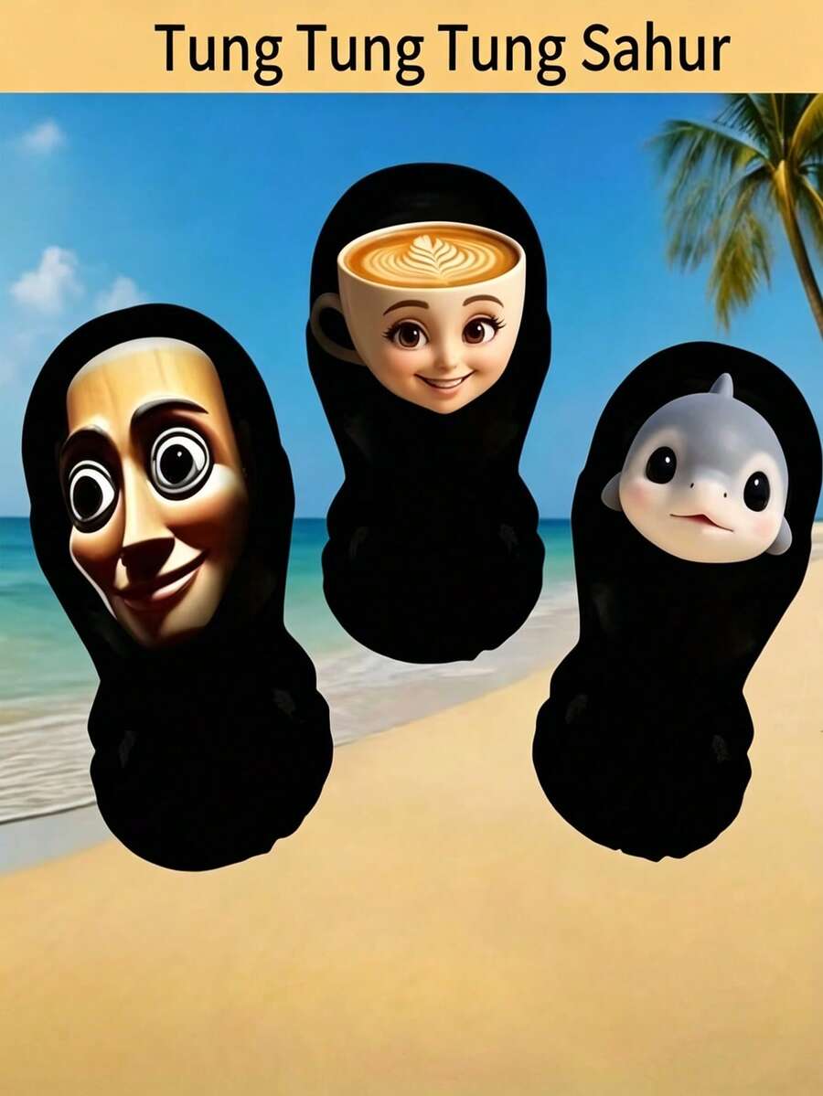 3pcs Tung Tung Tung Sahur Funny Scary Big Eye Mask - A Flexible Costume Mask With Wide Eyes And Mouth Design, Made Of Breathable Polyester Fiber Material, Suitable For Parties, Role-Playing, Pranks, And Adult Birthday Gifts, Party Costume Mask