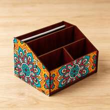 1pc Bohemian Style Wooden Cosmetic Storage Box, Multi-Layer Compartment Makeup Organizer For Skincare, Lipstick, Perfume, Suitable For Makeup, Snacks, Remote Control Storage, Perfect Home Decor, Includes Tools And Accessories, Handmade, Boho Style, Durable Wood, Storage Container, Multi-Function Box, Minimalist Decor Enthusiasts, Home Organization - Multicolor - View 5