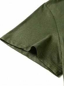 Camiseta Casual de Manga Curta com Gola Redonda e Estampa Gráfica Simples, Plus Size para Homens, Fácil de Combinar, Ótimo Presente para Amigos - Verde Militar - Visão 6