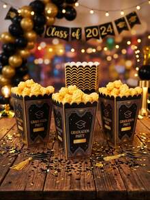 Luxury Black Gold Graduation Popcorn Boxes Elegant Foldable Paper Snack Holder For Grad Party Celebration - Graduation Popcorn Box - View 4