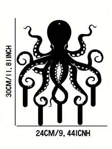 1pc Boho Style Octopus & Goldfish Metal Key Holder - 11.81 Inch Wall Mounted Key Rack, Suitable For Entryway, Office, Kitchen, Porch - Durable Metal Art Decor, Easy Installation, Unique Gift, Office Organization, Wall Art Decor, Versatile Design - One Size Fits All - View 5