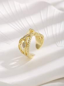 1 chiếc nhẫn hở mạ vàng 18K, đính đá Zirconia, thích hợp cho nữ đeo hàng ngày. - Vàng - Xem 3