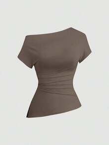 Camiseta casual asimétrica de hombro para mujer - Multicolor 4 - Ver 4