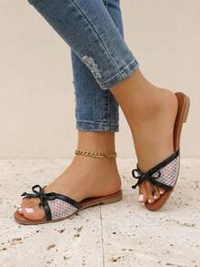 Nuevas sandalias planas negras de verano, moda casual elegante con encaje, malla y decoración de lazo, sin cordones, punta abierta y redonda, sandalias elegantes para mujer, sandalias para mujer, sandalias planas, sandalias lindas, zapatos planos marrones, sandalias de verano, sandalias de playa para mujer, zapatos cómodos para mujer, sandalias de vacaciones para mujer, zapatos lindos - Negro - Ver 8